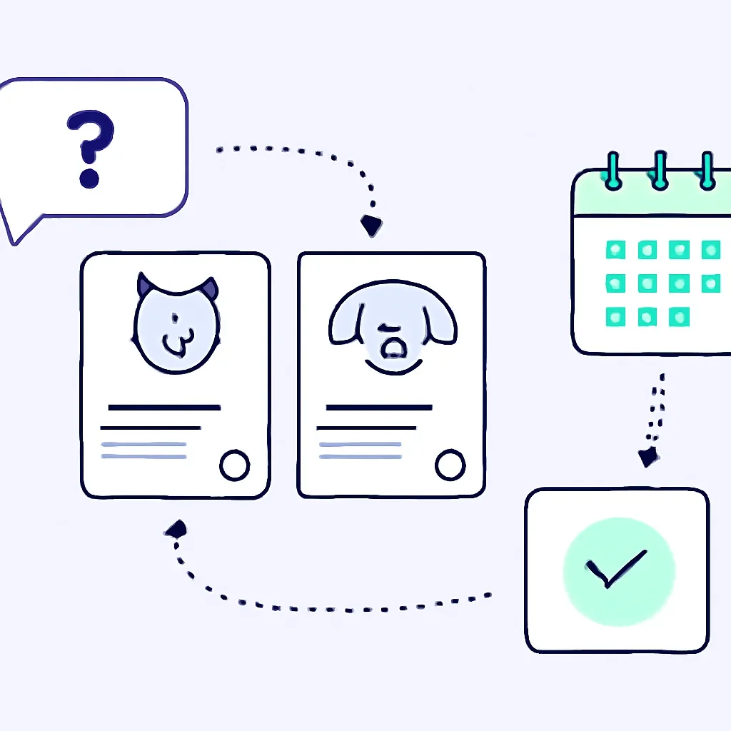 Illustrated journey connecting grooming questions, service selection and test booking