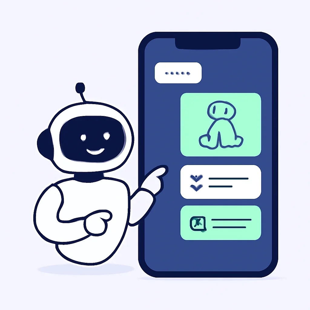 Illustrated chat assistant showing sample grooming service and booking answers