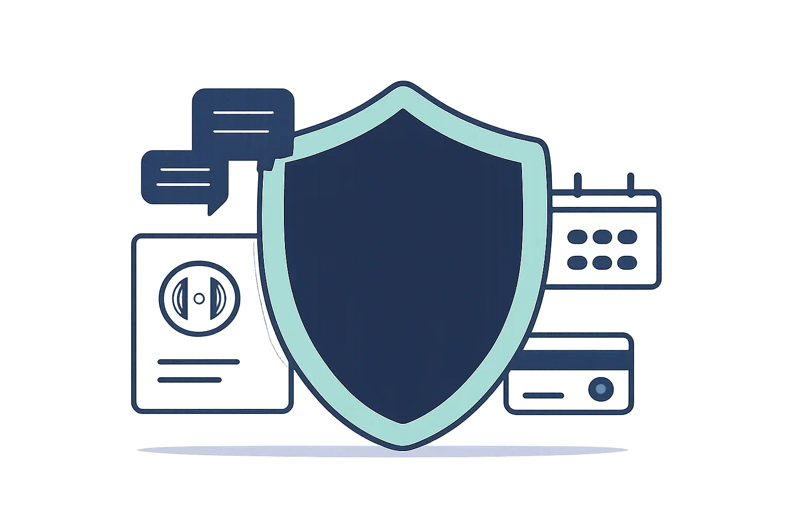 Illustrated shield protecting sample pet profile, chat and booking data